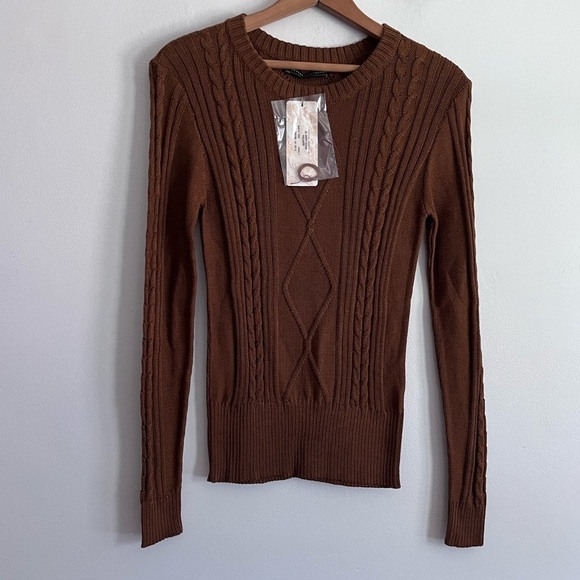 Peruvian Connection Pima Cotton Cable Knit Brown Amber Sienna Pullover Sweater - Picture 1 of 8